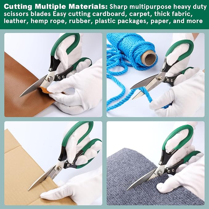 Heavy Duty Scissors All Purpose, 8.5 inch Stainless Steel Utility Sharp Shears, Aluminum Alloy Handle for Cutting Cardboard,Carpet,Fabric,Leather,Rope,Rubber,Plastic and Kitchen or Workshop Use