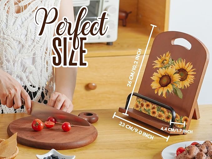 INNObeta Cookbook Stand for Kitchen Counter, Adjustable Tablet Recipe Book Holder, Perfect Gifts for Women, Mom, Grandma on Birthday, Unique Kitchen Decor, Sunflower