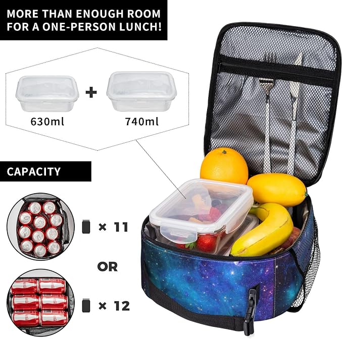 Abstract Blue Outer Space Galaxy Star Insulated Lunch Bag Portable Reusable Zipper Lunch Box For Men Women Work Picnic Travel Camping