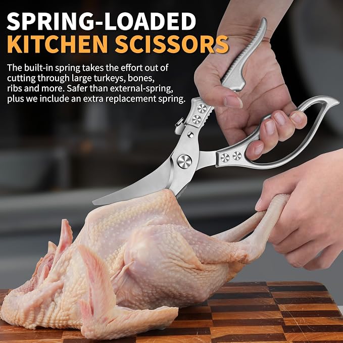 Poultry Shears, Kitchen Scissors for Food, All Purpose Heavy Duty for Chicken Wing/Thigh/Bone, Meat, Quail, Fish, Turkey, Vegetables, Stainless Steel Cooking Aid Scissors, Dishwasher Safe