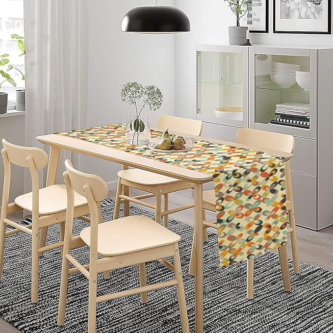 Mid Century Table Runner,Modern Abstract Geometric Table Runner for Home Indoor Outdoor Kitchen Holiday Birthday Party Wedding Decor 13x90 Inch