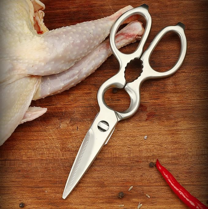 Stainless Steel Detachable Kitchen Shears Full-Steel Forged Metal Scissors for Food, Professional Chef Shears Bone Cutting Meat Pizza Scissors Kitchen Utensils Come Apart, Silver