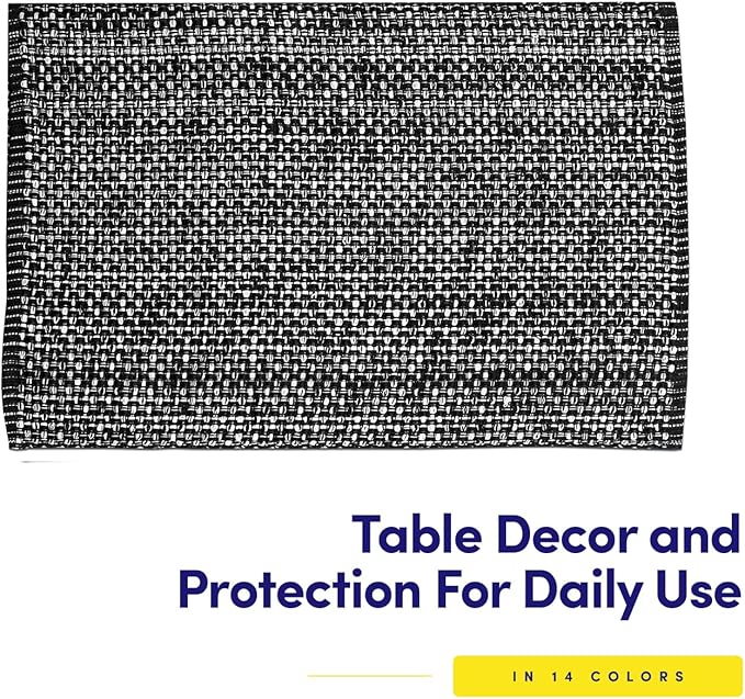 Sweet Home Collection 100% Cotton Placemats for Dining Room Rectangle Two Tone Woven Fabric 13" x 19" Soft Durable Table Mat Set, Set of 4, Black