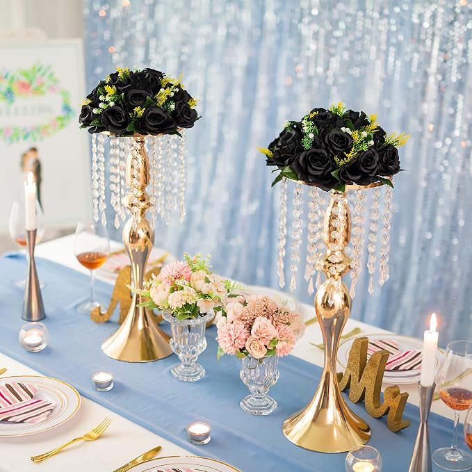 Flower Centerpieces for Wedding Tables: Halloween Table Decorations Black Flower Balls Centerpieces for Engagement Cerebration Party Gothic Center Pieces 2 Packs