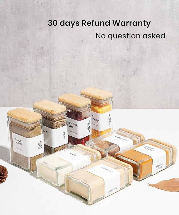 APT 1101 Glass Storage Jars with Bamboo Lid, glass canisters with airtight lids, Clear jars with lids for Spice, Cookie, Candy, Tea, Coffee Bean and Rice (White, 4oz, set of 12)