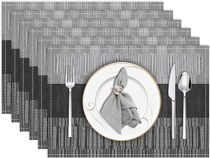 Niviy Black Halloween Placemats Set of 6, 12x18 Inch Washable Easy to Clean Heat-Resistant Anti-Skid Indoor Outdoor Table Mats for Holiday Party Kitchen Dining Room Decoration