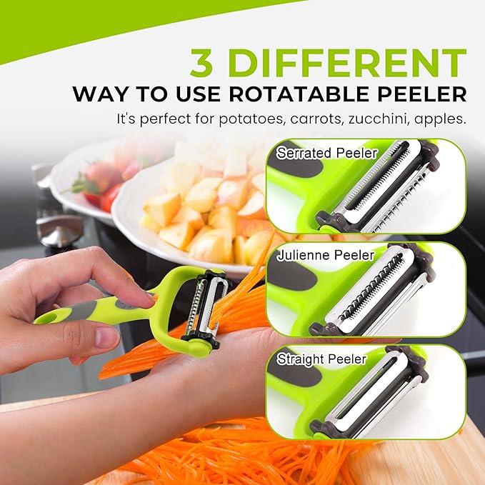 3 In 1 Rotatable Stainless Steel Blade Vegetable Peeler, Vertical Serrated & Straight Peeler For Potato, Carrot, Apple, 3pcs Set, Ergonomic Non-Slip Handle, Sharp Blade, Durable Design