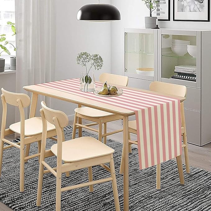 Striped Table Runner,Modern Minimalism Pink Table Runner for Home Kitchen Table Decor Dining Coffee Room Birthday Party Decor 13x60 Inch