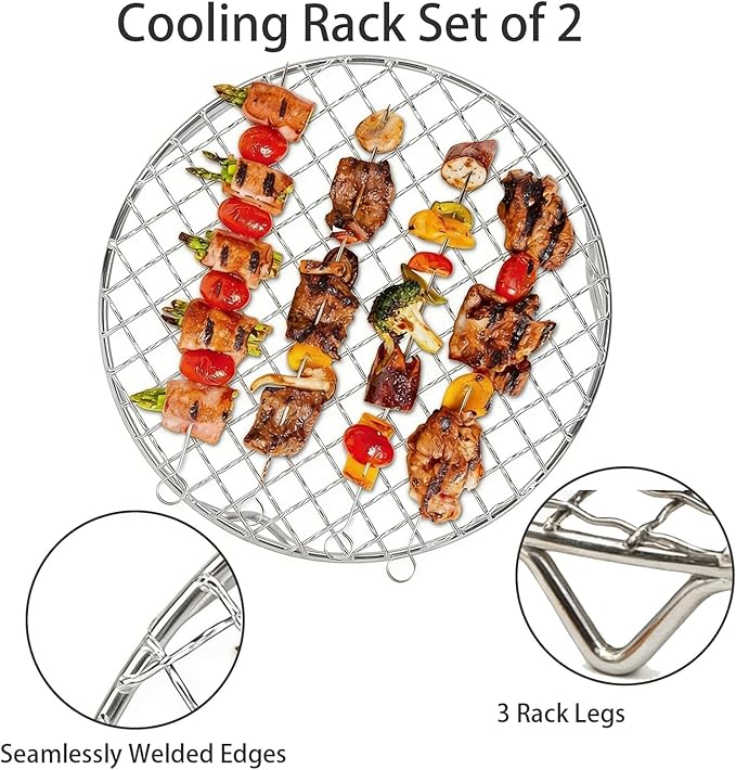 2Pcs Round Cooling Rack Stainless Baking Grill Rack Wire Oven Racks for Baking Cooking Steaming Circular Cooking Tray BBQ Air Fryer Pressure Cooker 15 cm + 18cm