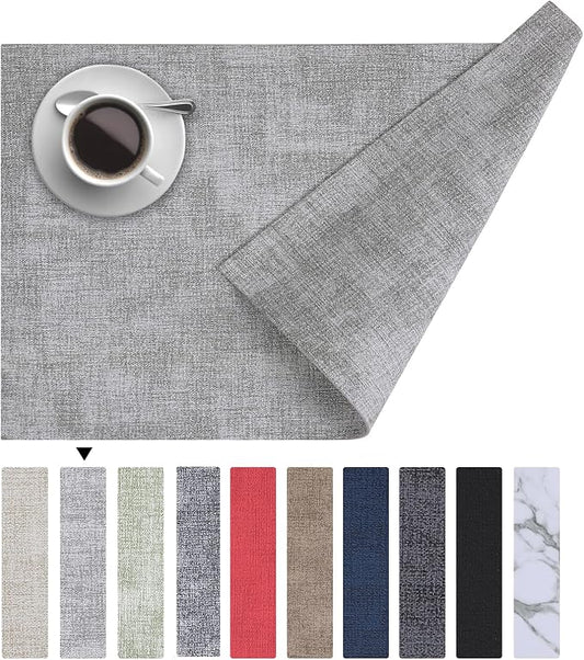 Homaxy Faux Leather Heat Resistant Placemats for Dining Table Set of 6, Waterproof Wipeable Washable PU Table Mats, Easy to Clean Anti-Slip Place Mats, 11.8" x 17", Light Grey