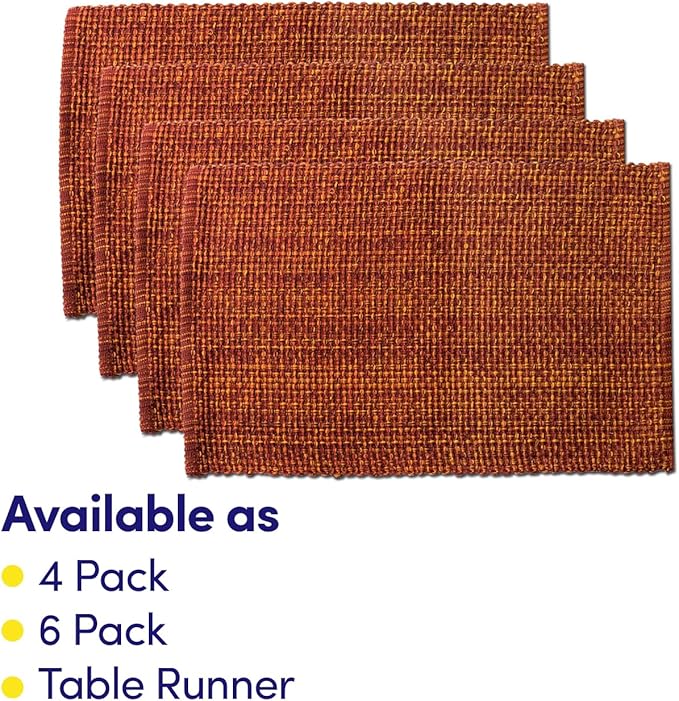 Sweet Home Collection 100% Cotton Placemats for Dining Room Rectangle Two Tone Woven Fabric 13" x 19" Soft Durable Table Mat Set, Set of 4, Rust