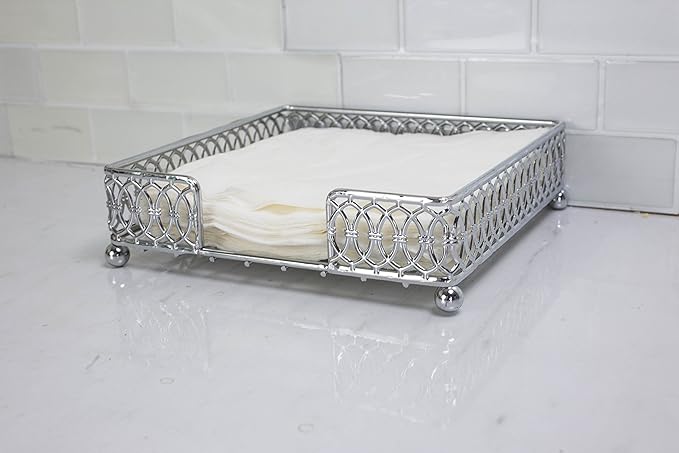 Home Basics Chrome Plated Steel Infinity Collection Flat Napkin Holder Organizing Stand, Elegant Design, Silver Chrome