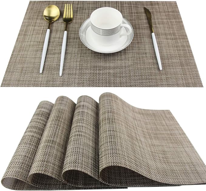Dining Table Placemats Set of 4 Washable Table Mats Easy to Clean PVC Placemat (placemats Set of 4, Camel)