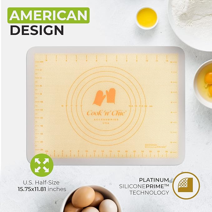 Silicone Baking Mat Thick & Non-Stick Surface - Oven Microwave Dishwasher Freezer Safe - Reusable Sheet for Making Cookies, Baked Goods - Small Rolling Pad for Dough - 15.75"x11.81" by Cook’n’Chic