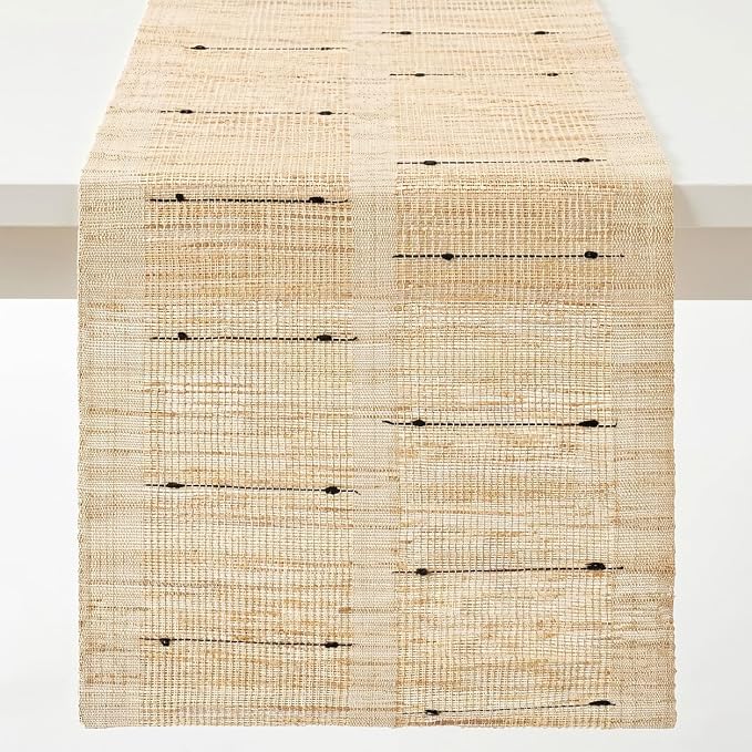 Ramie Table Runner 13.8 x 72 Inch, Natural Woven Table Runner for Dining Table, Boho Farmhouse Rustic Table Decor for Kitchen, Coffee Table, Entryway Console