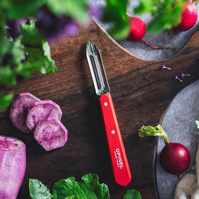 OPINEL Essential No.115 Peeler, Hornbeam Wood Handles, Made in France (Red)
