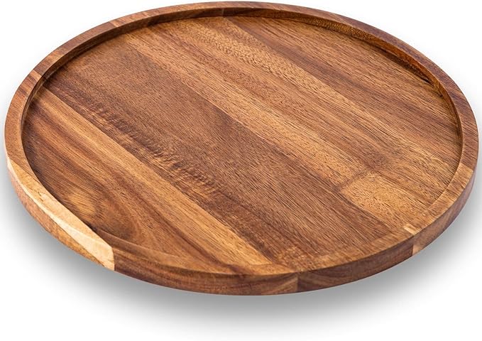 Round Wood Tray, Acacia Wooden Serving Tray, Serving Platter, Appetizer Charcuterie Board, Tray Organizer for Kitchen, Round Wood Tray for Table Centerpiece 14x 14 x 0.8 inch