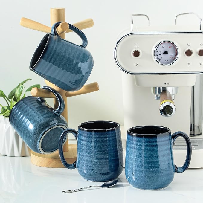 Coffee Mugs Set of 4,Ceramic 15 OZ Coffee Cups with Big Handle,Large Tea Cups for Hot Beverages,Yogurt,Cappuccino,Latte,Gift for Mom and Dad,Dishwasher Safe & Microwave Safe,Navy Blue