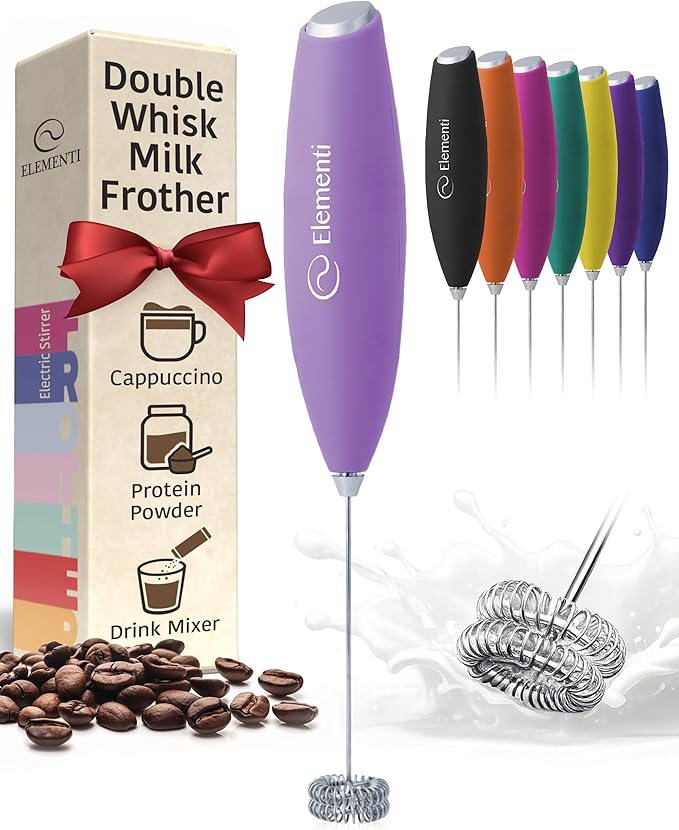 Elementi Milk Frother Wand - Easy to Use Handheld Electric Stirrer for Powder Drinks, Durable & Powerful Coffee Whisk & Protein Powder Mixer Wand, Hand Frother, Coffee Stirrers Electric (Lavender)