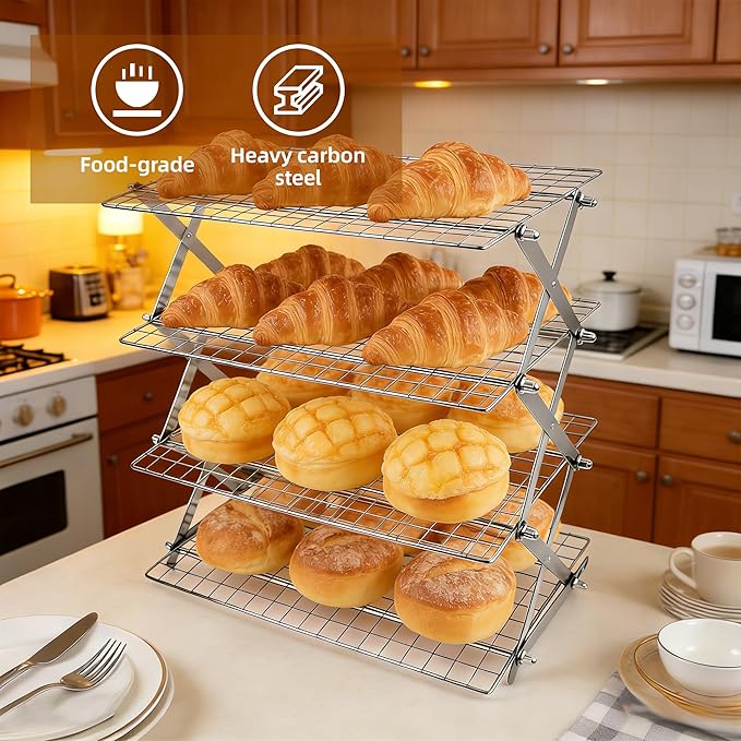 5 Tier Collapsible Cooling Rack with Adjustable 6 Setting Design stackable wire rack for baking sheet for Cookies Baking Gifts for Women