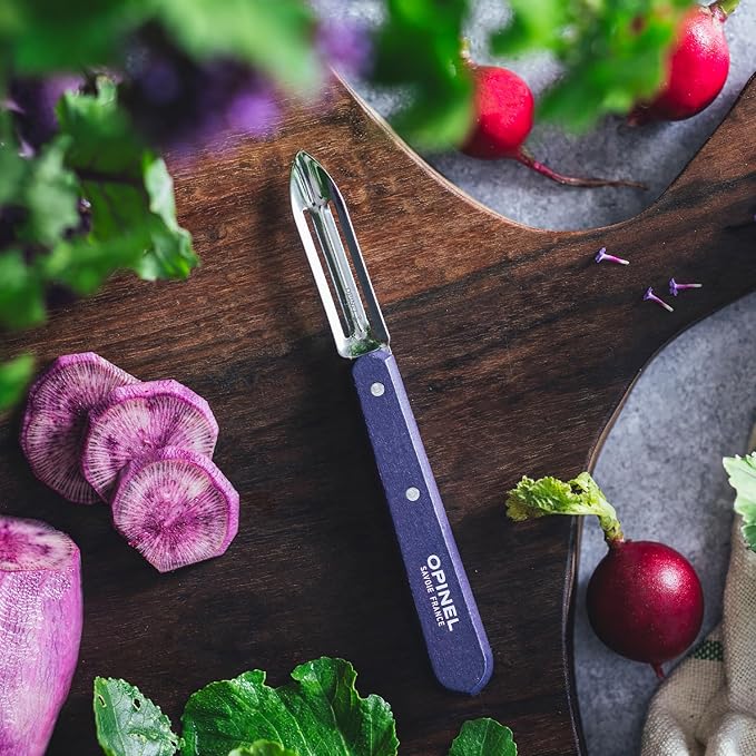 OPINEL Essential No.115 Peeler, Hornbeam Wood Handles, Made in France (Dark Purple)