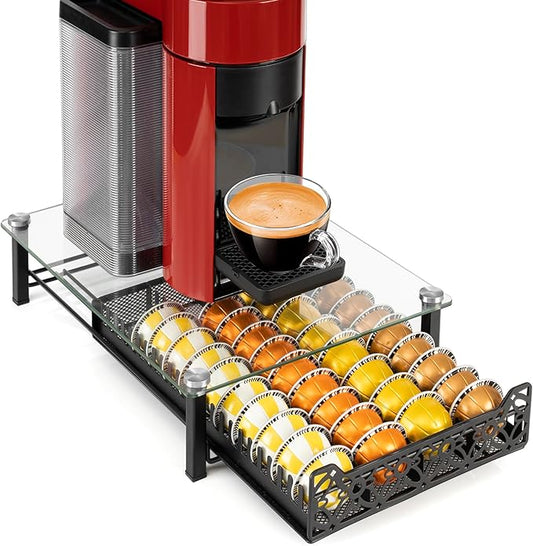 Coffee Pod Drawer, Coffee Pods Holder Coffee Station Compatible with Vertuo Capsules for Home Office Counter, Black