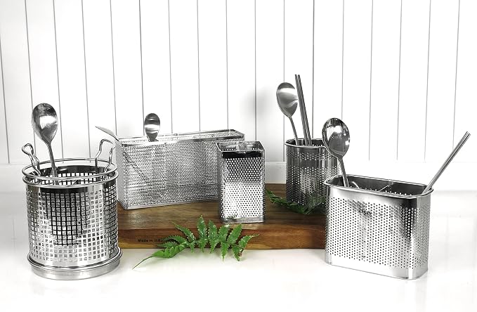 LENITH Kitchen Utensil Chopsticks Perforated Holder with Hooks - 304 Stainless Steel Storage for Organizer Dishwasher Safe (Large Rectangle)