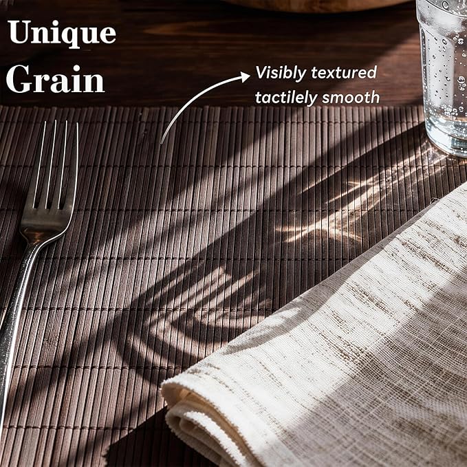 4-Pack Bamboo Placemats,Woven Heat-Resistant Rectangular Table Mats, Natural Rectangular Dining Place Mats, Rustic Japanese Style Plate Mats for Indoor Dining, Kitchen and Party Use(Chocolate