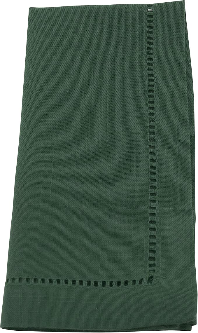 SARO LIFESTYLE Hemstitched Border Dinner Napkin (Set of 12), Jasper Green, 20"x20"