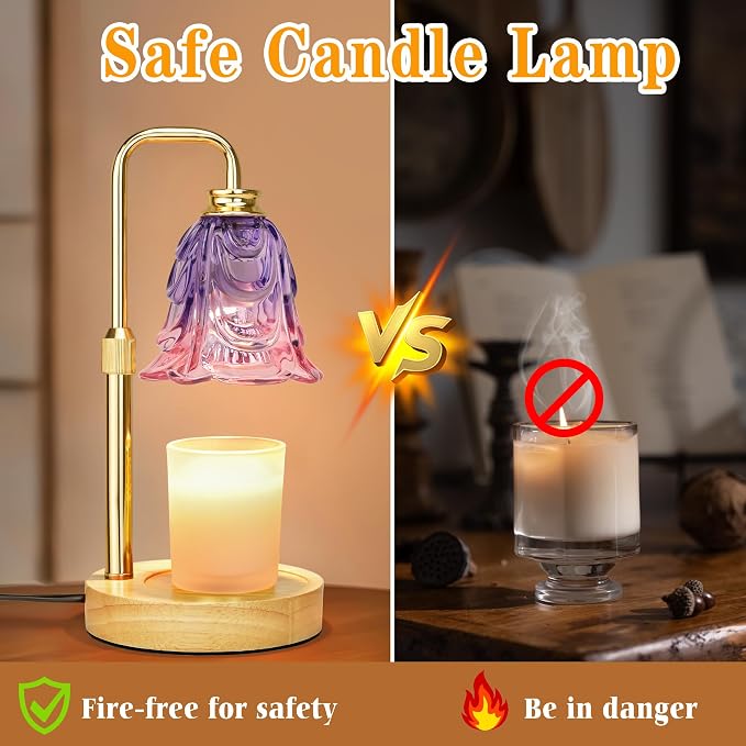 XJZJY Candle Warmer Lamp with Timer Dimmer, Adjustable Height Pink Tulip Candle Wax Warmer, Christmas Birthday Gift for Mom Women, House Warming Gifts for New Home Bedroom Decor,Gradient Pink