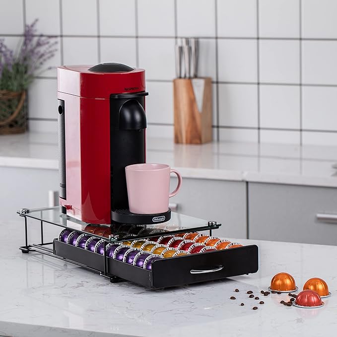FlagShip Vertuo Capsule Holder Storage Drawer Glass for Nespresso Vertuo Pod Storage Holder Pods Organizer Clear