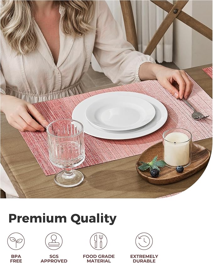 Leetaltree Gradient Pink Woven Placemats Set of 24 - Heat Resistant Non-Slip Place mats for Dining Table, Washable Durable PVC Vinyl Woven Table Mats(Gradient Pink, 24)