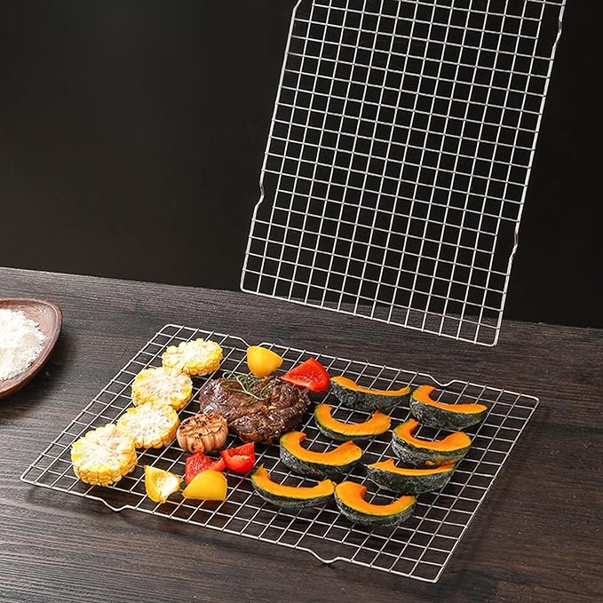 Set of 2 Rustproof Cooling Tray Stainless Steel Baking Sheet Oven Safe Bacons Rack for Camping and Home Kitchens Oven Safe Bacons Rack for Baking