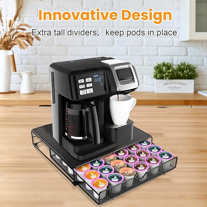 Coffee Pod Holder for Counter, Coffee Pod Stands, Coffee Pod Drawer,Storage Organizer for 36 K CUP, Compatible with KCups, Carousel with K Cup, Black