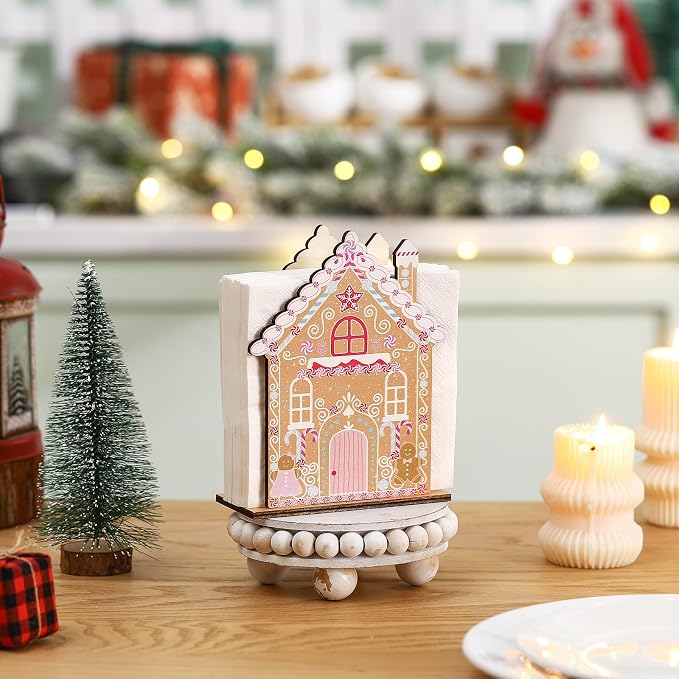 Namalu Christmas Napkin Holder for Tables Gingerbread House Napkin Holder Wooden Xmas Cute Cocktail Tissue Dispenser Wood Farmhouse Modern Tissue Dispenser for Storage