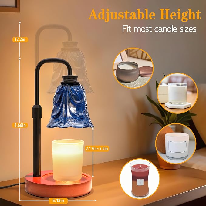 XJZJY Candle Warmer Lamp with Timer Dimmer, Adjustable Height Blue Tulip Candle Wax Warmer, Christmas Birthday Gift for Mom Women, House Warming Gifts for New Home Bedroom Decor,Flower Blue