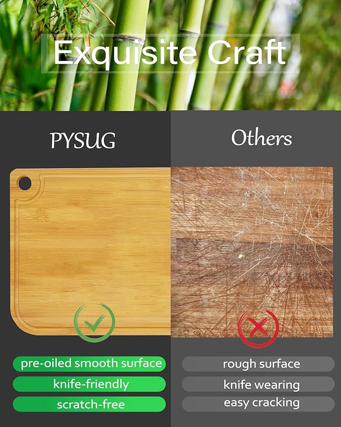 3Pcs Bamboo Cutting Boards for Kitchen, Healthy Wooden Cutting Boards for kitchen, Charcuterie, Vegetables, Cheese, Chopping Boards with Deep Juice Groove and Handle, Natural