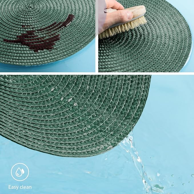 FunWheat Round Braided Placemats Set of 6 Place Mats for Dining Tables Woven Washable Non-Slip Table mats Small 13 inch(S Green, 6pcs)