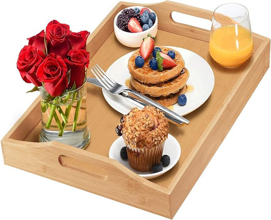 Tray with Large Handles - Bamboo Ottoman Tray, Great for Coffee Table, Couch, Tea, Bar, Breakfast, Dinner, or Any Food - Good for Parties or Bed for Eating (Home It)