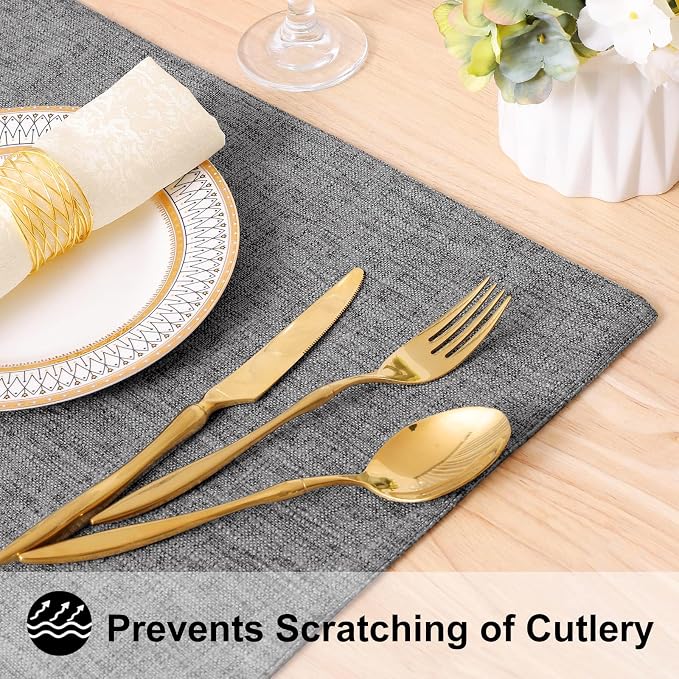 homing Faux Cotton Linen Placemats Set of 6, Cloth Washable Farmhouse Dining Table Mats for Indoors & Outdoors, Easy to Clean, Dark Grey, 13 x 19 Inch