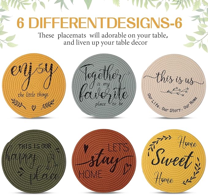 13 Inch Farmhouse Round Placemat Set of 6 Cotton Circle Cloth Placemats Boho Woven Table Place Mats for House Warming Gifts New Home Supplies(Orange,Cotton)