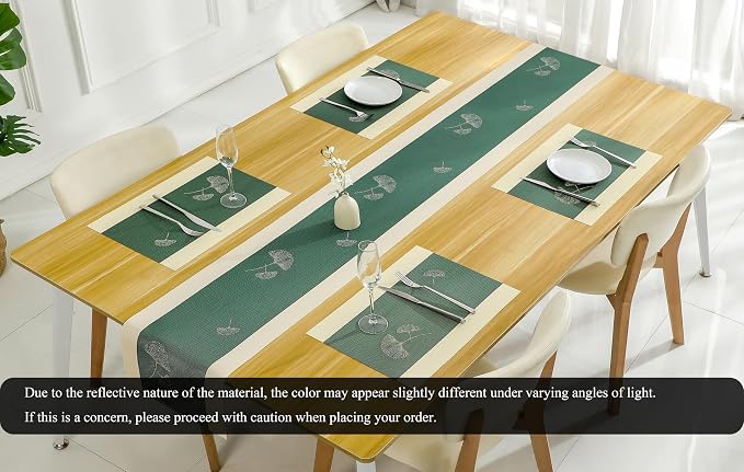 PIGCHCY Elegant Placemats with Matching Table Runner,Washable Durable Plastic Placemats for Dining Table Sets(6pcs Placemats+1pcs Table Runner, Green)