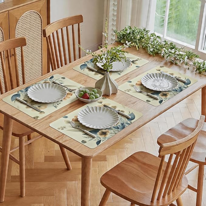 Vinyl Placemats Set of 4-12x17 Inch - Heat Resistant Washable Place Mats Waterproof Non-Slip Wipeable Table Mats for Dining Table Decor, Indoor/Outdoor Plastic Mat