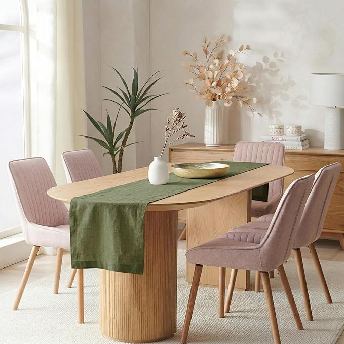 Solino Home Linen Table Runner 90 Inches Long - 100% Pure Linen Desert Green Table Runner 14 x 90 Inch - Diana Medium Weight