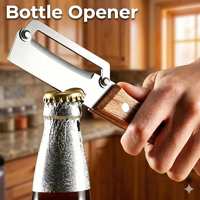 WesGen 2Pcs Multifunctional Vegetable Peeler with Wooden Handle, Odorless Stainless Steel Peeler, 2-in-1 and 3-in-1 Kitchen Tool with Scallion Shredder and Bottle Opener for Home Cooking