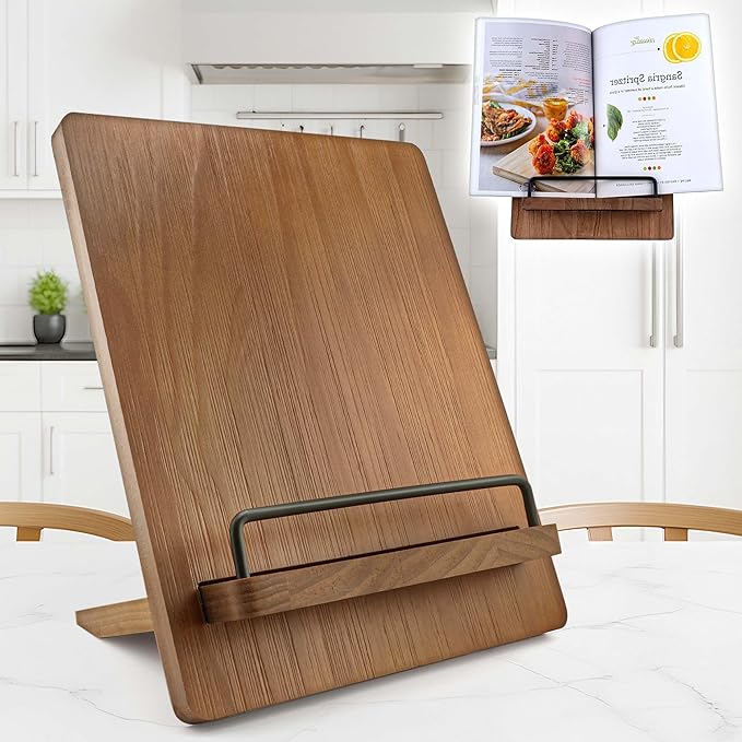 Wood Cookbook Stand Cookbook Holder: Kitchen Adjustable Cookbook Holder Recipe Stand for Counter Brown