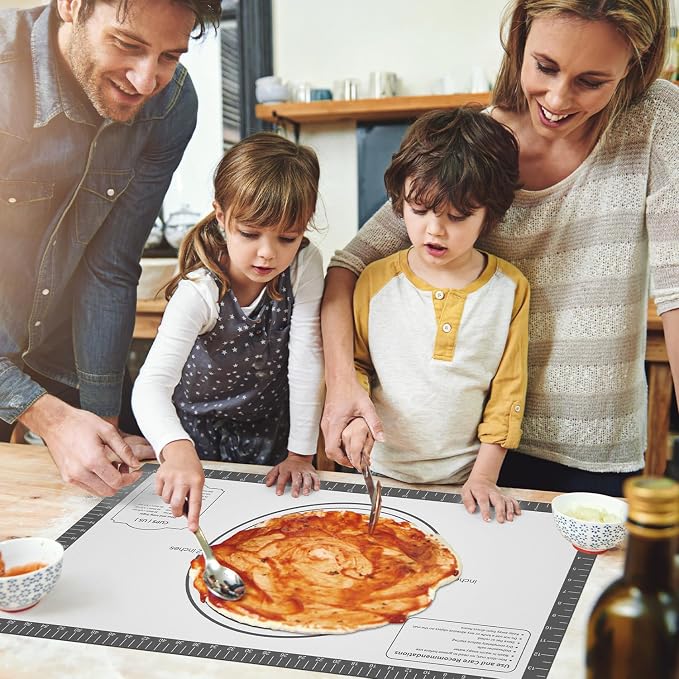 Silicone Baking Mat with Measurement, Non Stick Siliocne Pastrty Mat for Dough Rolling, Making Cookies, Macarons, Bread, Cake and Candy