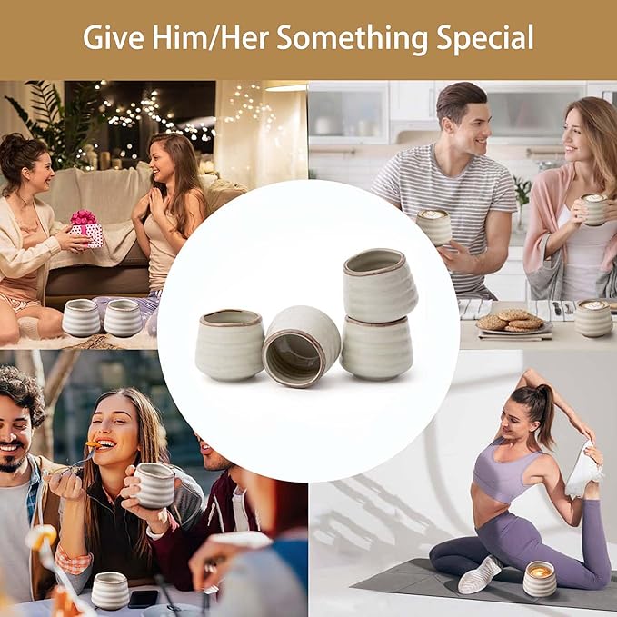 4pcs Japanese Tea Cup Set – Mini Size Cup 5OZ Ceramic Matcha Cup, Handless Espresso Cups, Cute Small Porcelain Coffee Mugs for Coffee Tea Lovers, Dishwasher & Microwave Safe(Retro Grey)