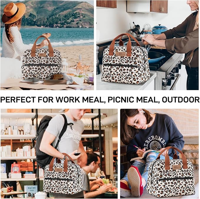 HOMESPON Insulated Lunch Bag for Women Men Lunch Box Cooler Lunch Tote for Work Picnic (Leopard Print)