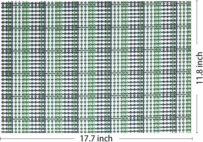 AHHFSMEI Placemats Set of 6 Washable Woven Vinyl Placemats for Dining Table Heat Resistant Non-Slip Stain Resistant Table Mats for Kitchen & Home Decor(Green Blue Stripe,6)